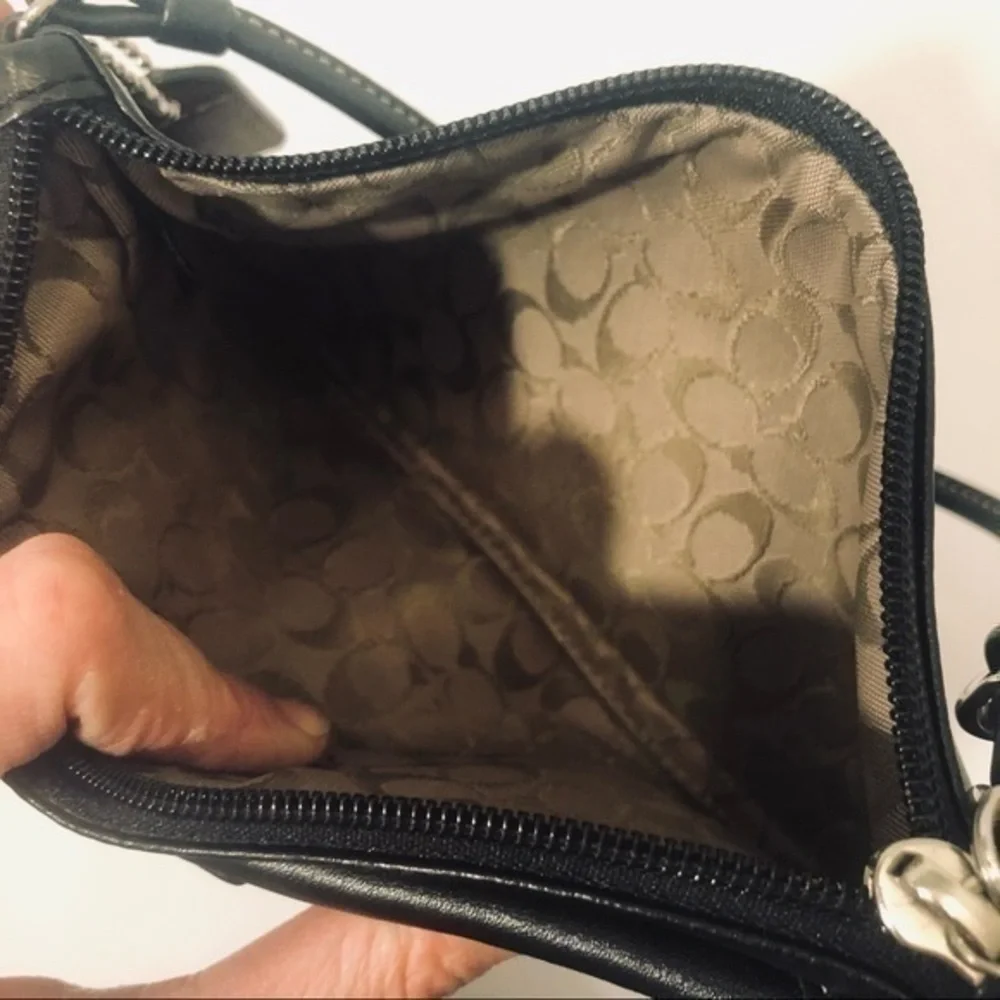 Coach black leather wristlet mini clutch bag